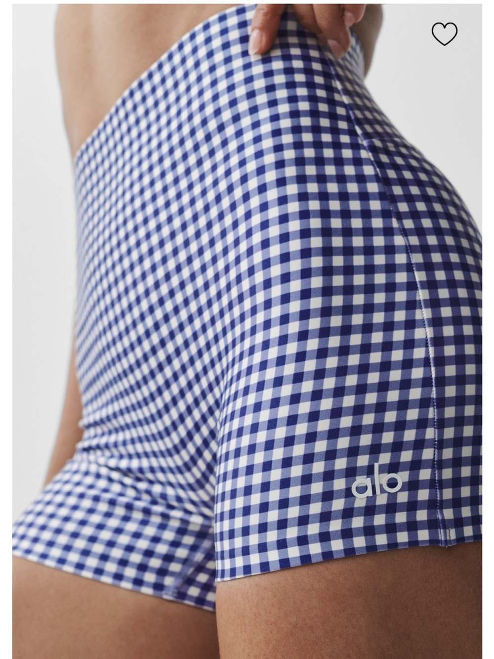 ALO Yoga Blue and White Gingham High-Rise Bike Shorts